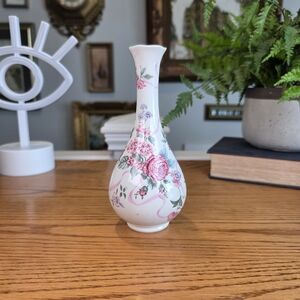 Vintage Floral Bud Vase Made in Japan - 6.5" Tall Pink Rose Chintz Decor